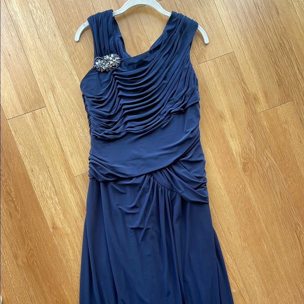 Adrianna Papell Size 14 Long Navy Blue Evening Dress